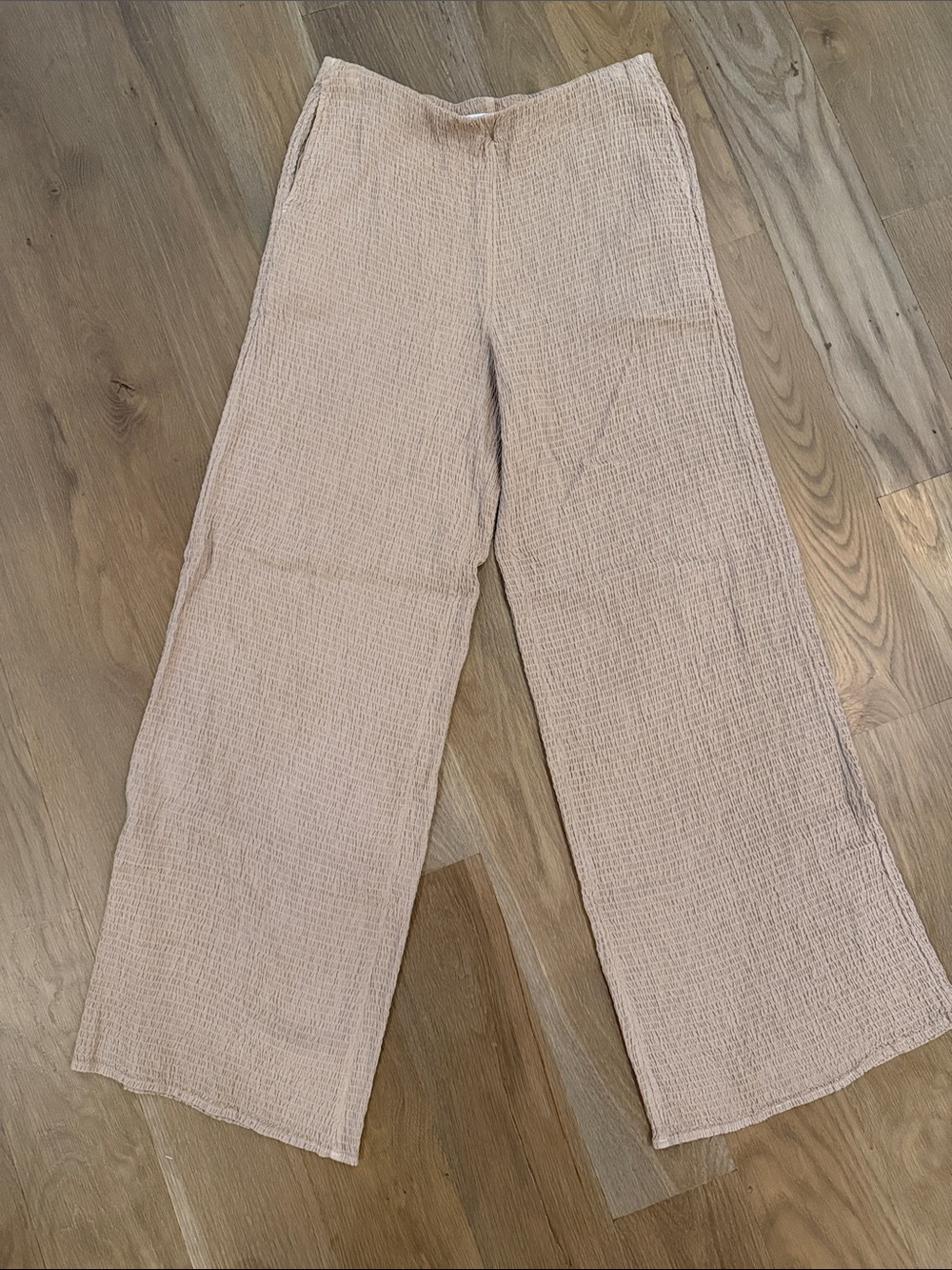 Textured Wide-Leg Pull-On Pants - Light Beige